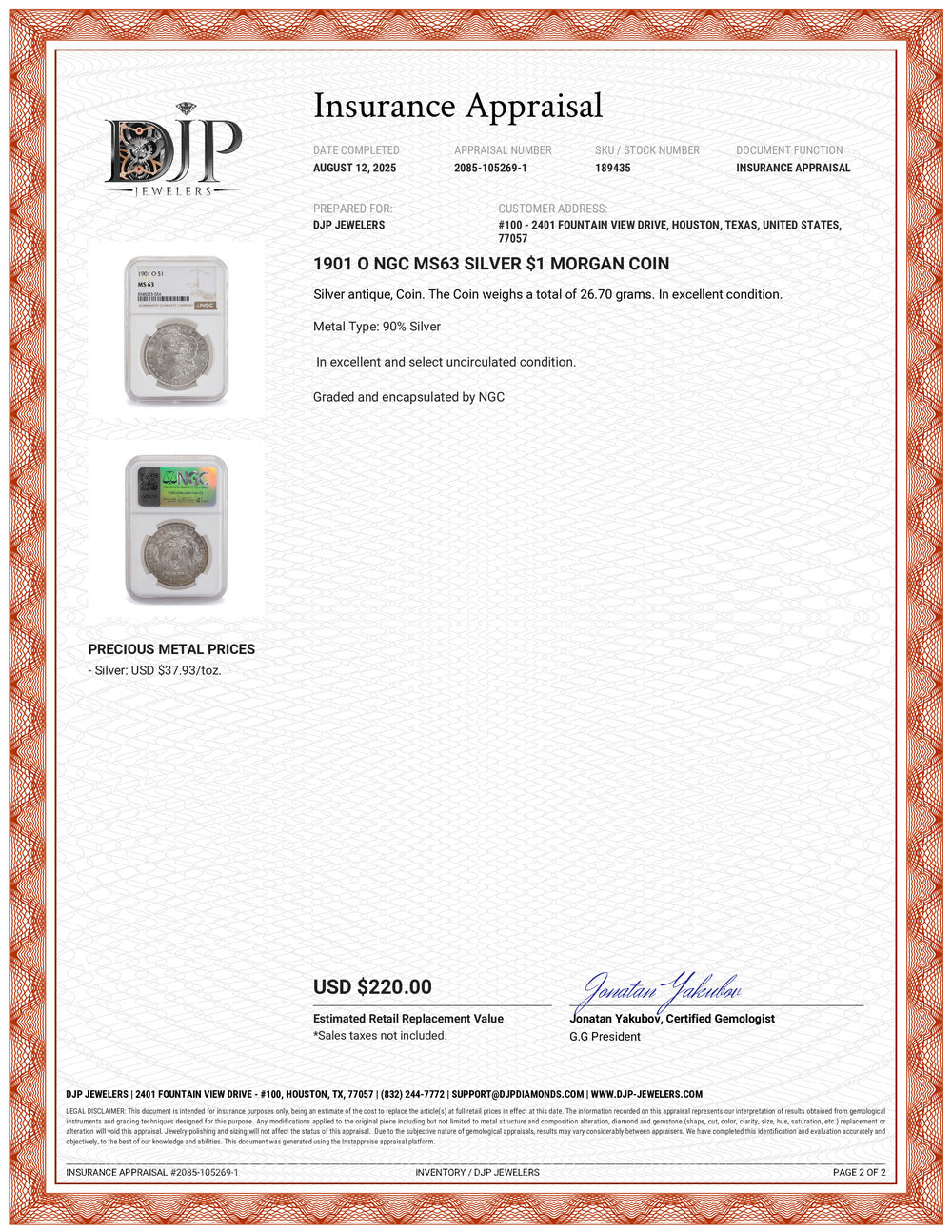 1901 O NGC MS63 Silver $1 Morgan Coin