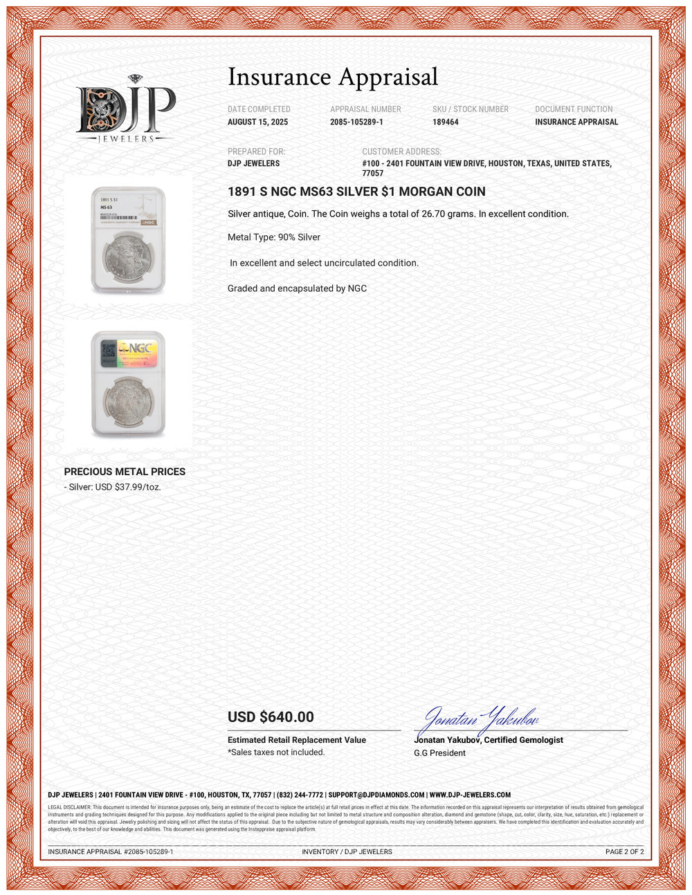 1891 S NGC MS63 Silver $1 Morgan Coin