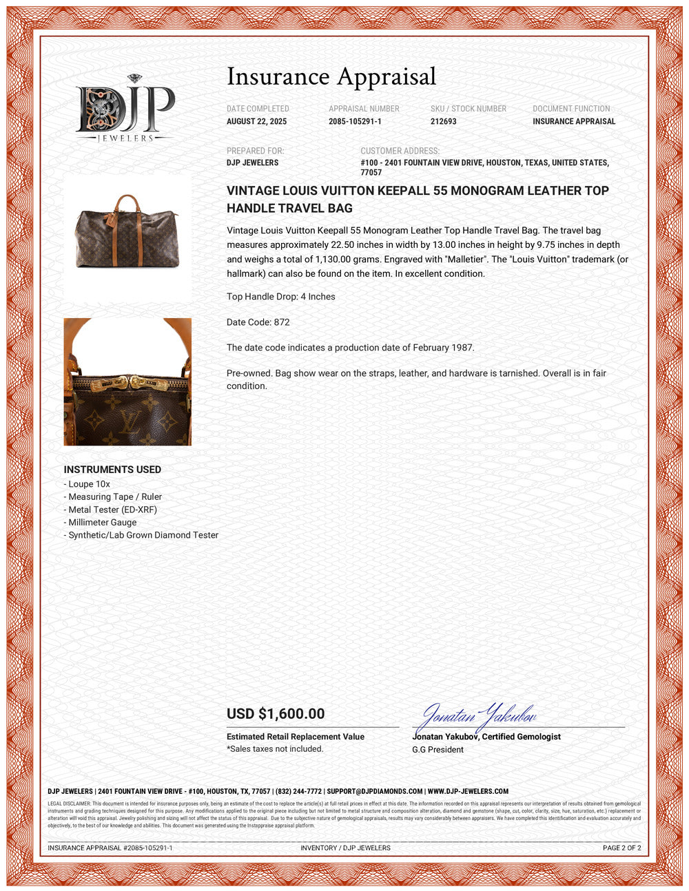 Vintage Louis Vuitton Keepall 55 Monogram Leather Top Handle Travel Bag