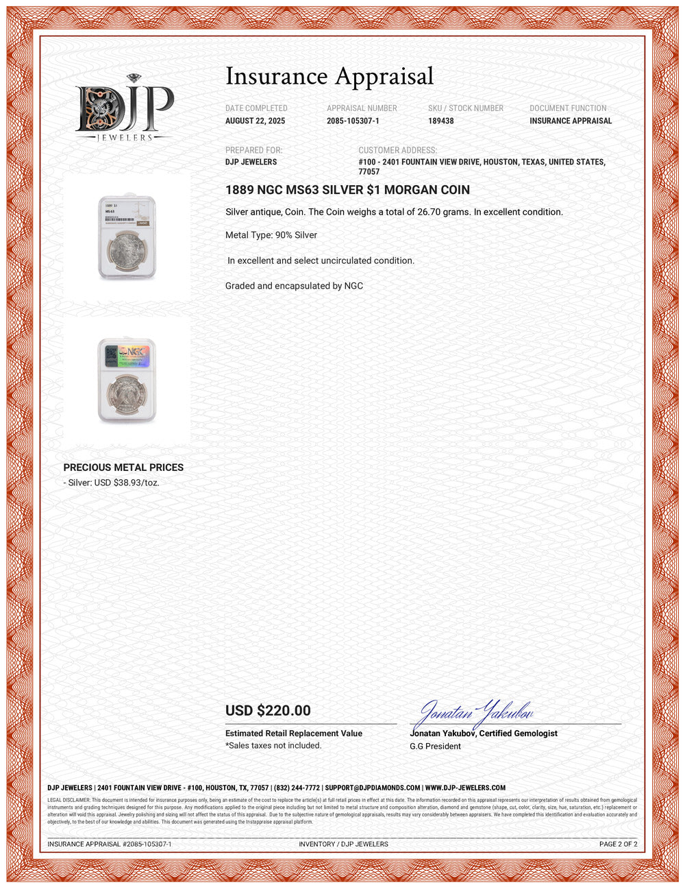 1889 NGC MS63 Silver $1 Morgan Coin