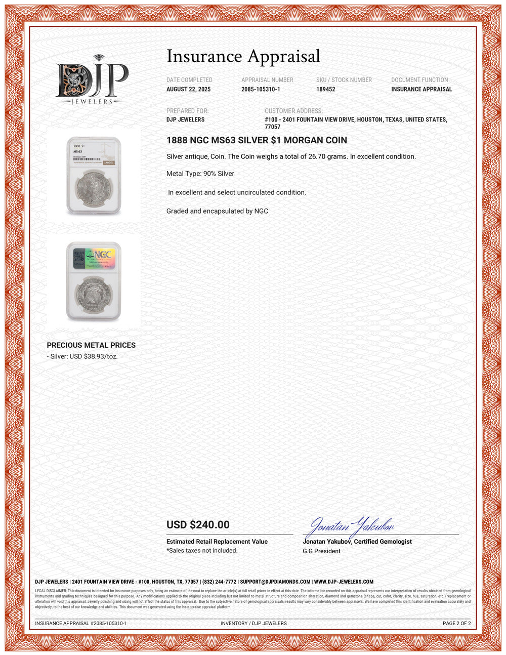 1888 NGC MS63 Silver $1 Morgan Coin