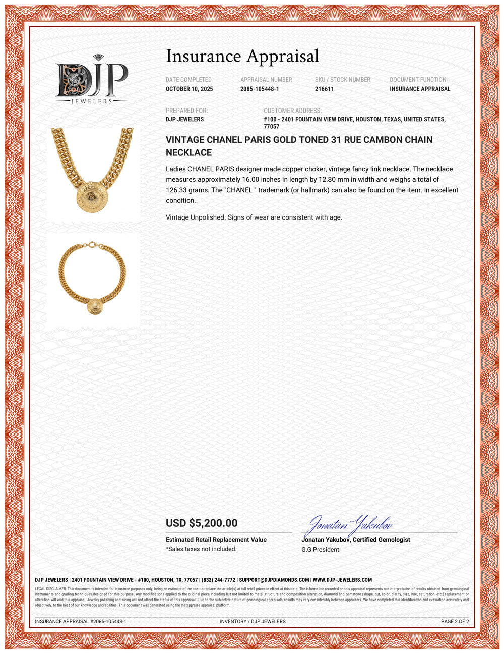 Vintage Chanel Paris Gold Toned 31 Rue Cambon Chain Necklace