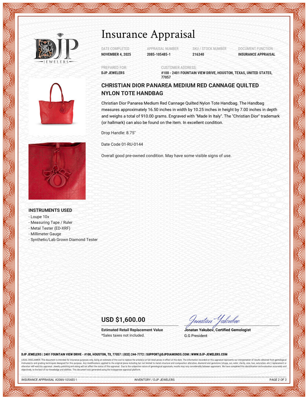 Christian Dior Panarea Medium Red Cannage Quilted Nylon Tote Handbag