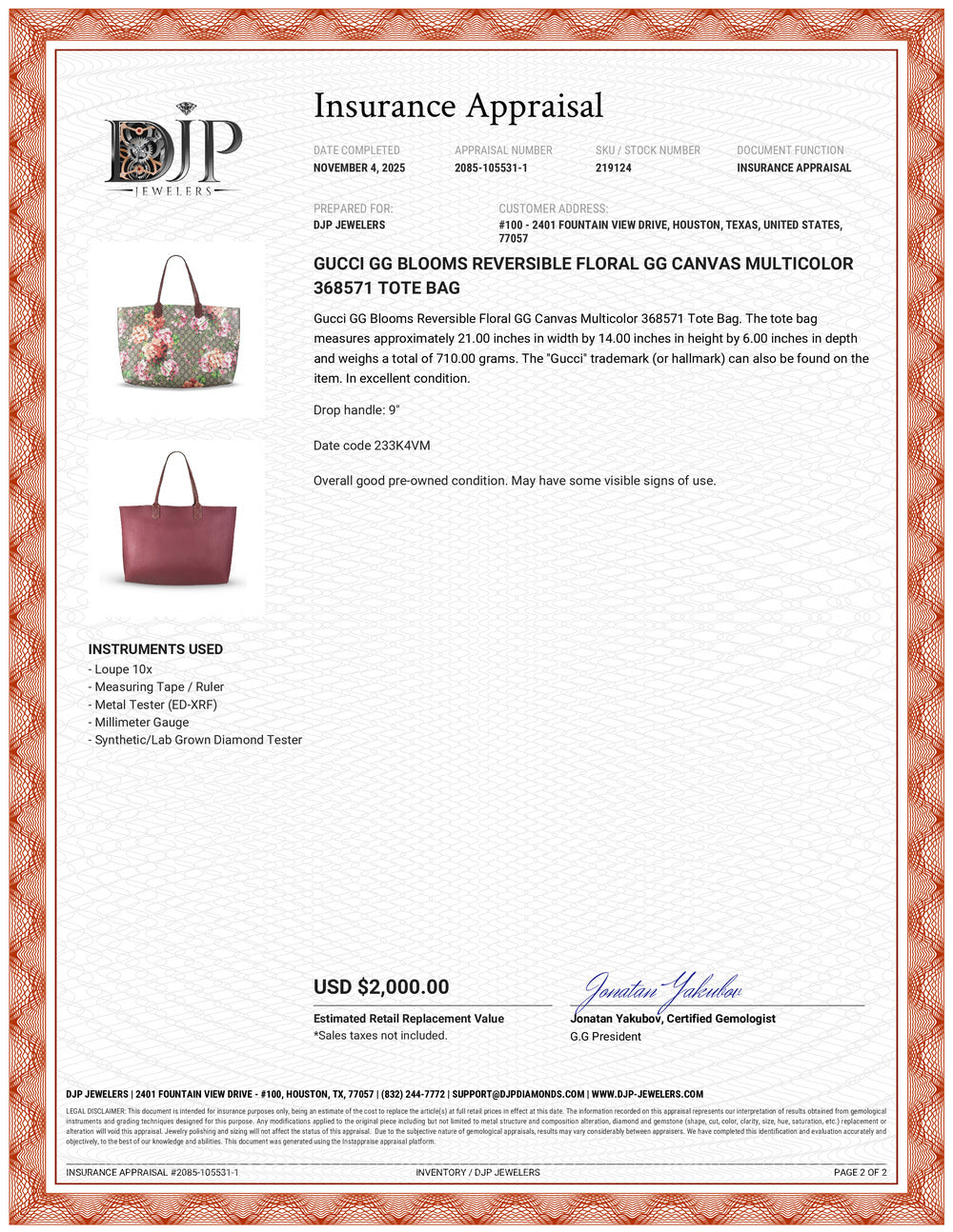 Gucci GG Blooms Reversible Floral Gg Canvas Multicolor 368571 Tote Bag