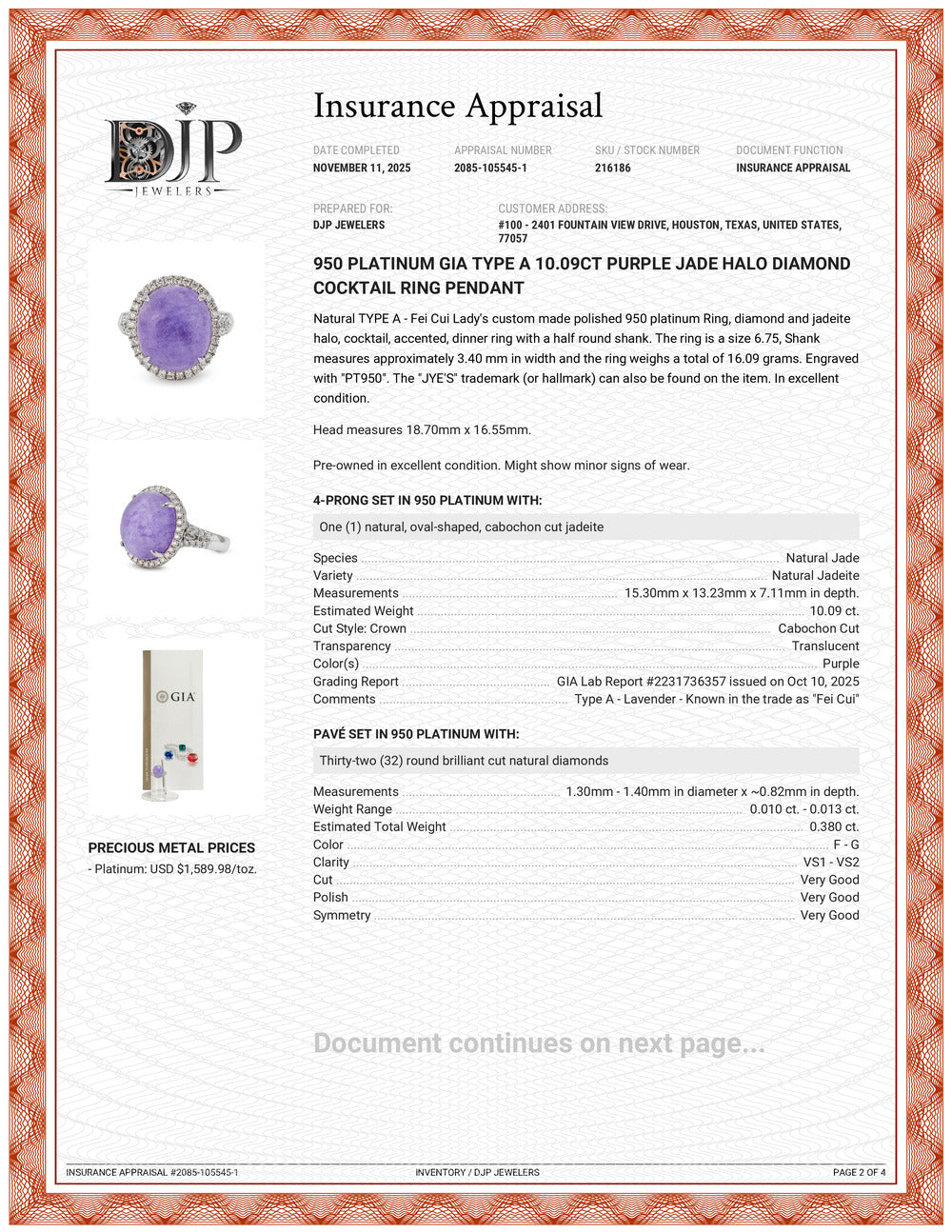 950 Platinum GIA Type a 10.09ct Purple Jade Halo Diamond Cocktail Ring Pendant