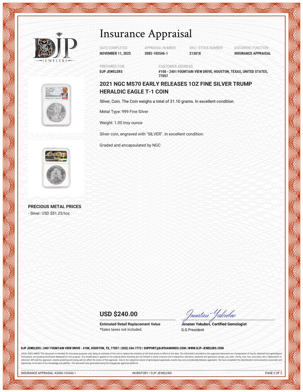 2021 NGC MS70 Early Releases 1OZ Fine Silver Trump Heraldic Eagle T-1 Coin