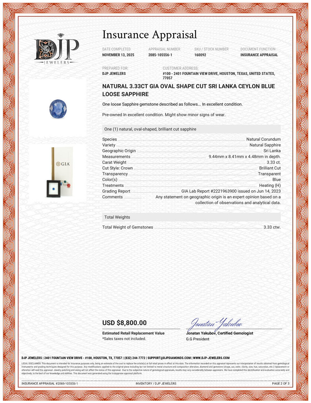 Natural 3.33ct GIA Oval Shape Cut Sri Lanka Ceylon Blue Loose Sapphire