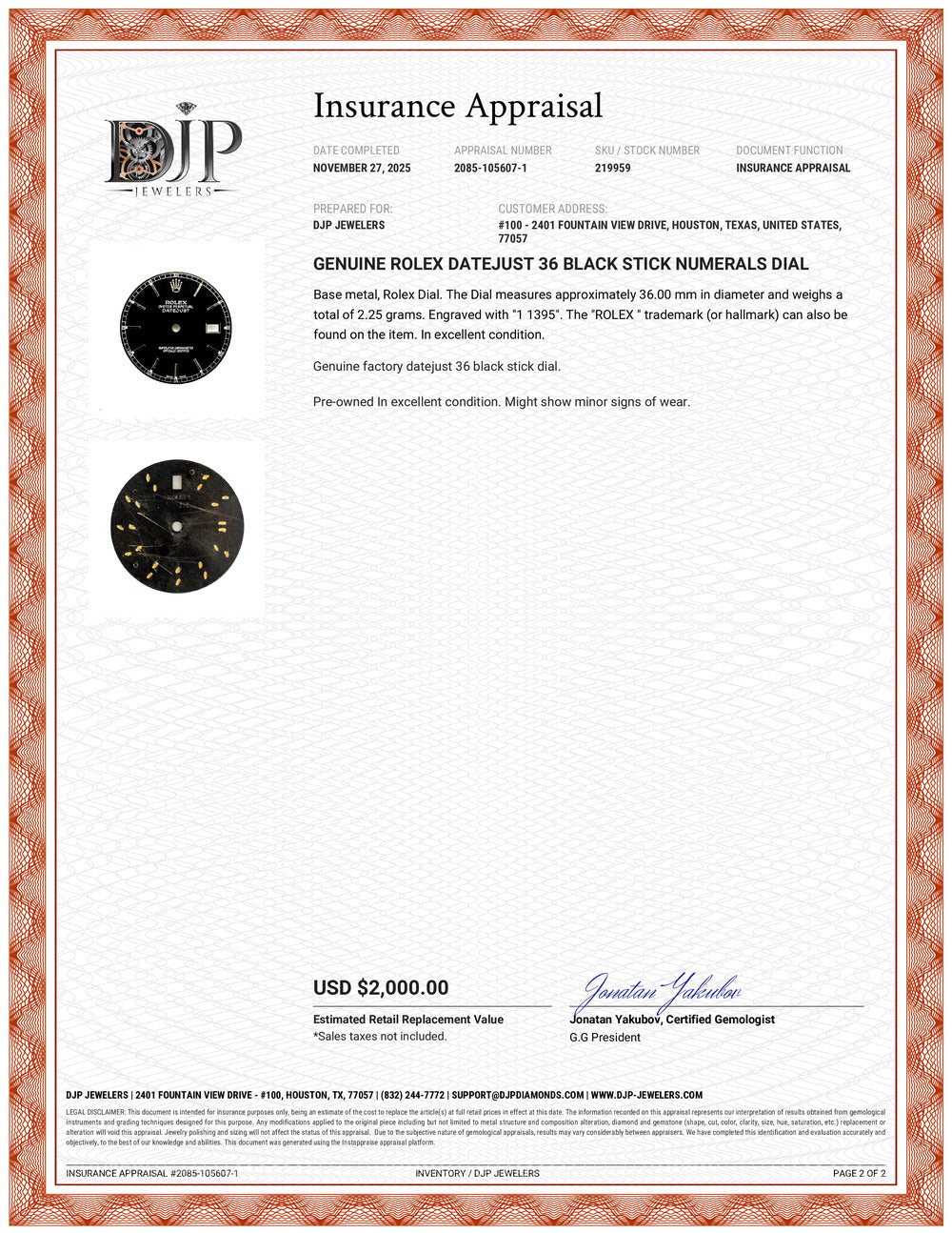 Genuine Rolex Datejust 36 Black Stick Numerals Dial