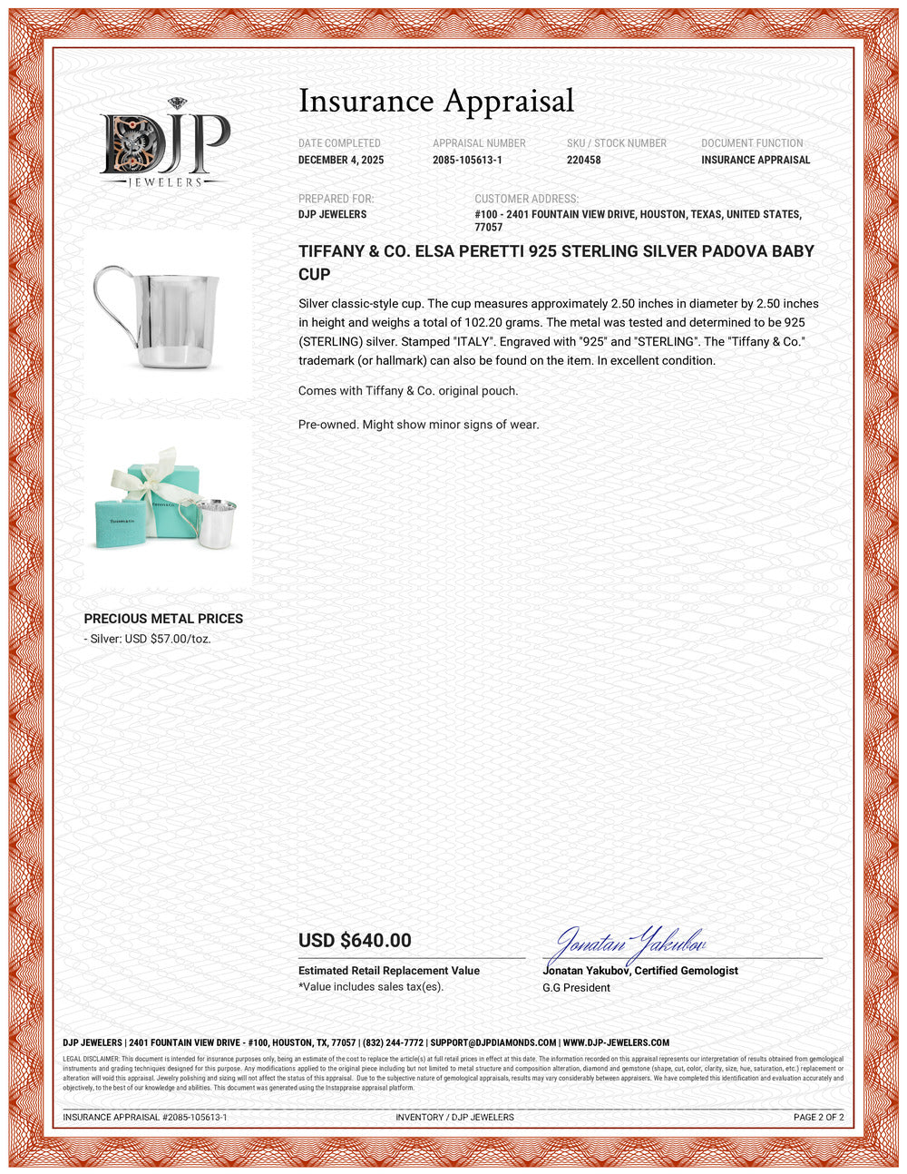 Tiffany & Co. Elsa Peretti 925 Sterling Silver Padova Baby Cup