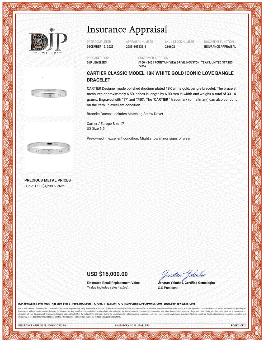 Cartier Classic Model 18K White Gold Iconic Love Bangle Bracelet