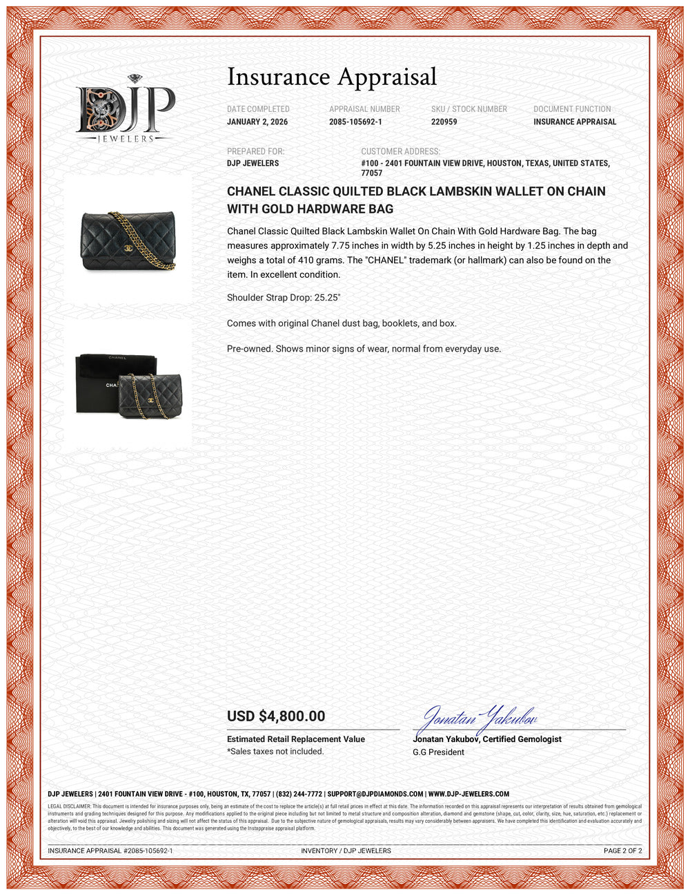 Chanel Classic Quilted Black Lambskin Wallet on Chain With Gold Hardware Bag