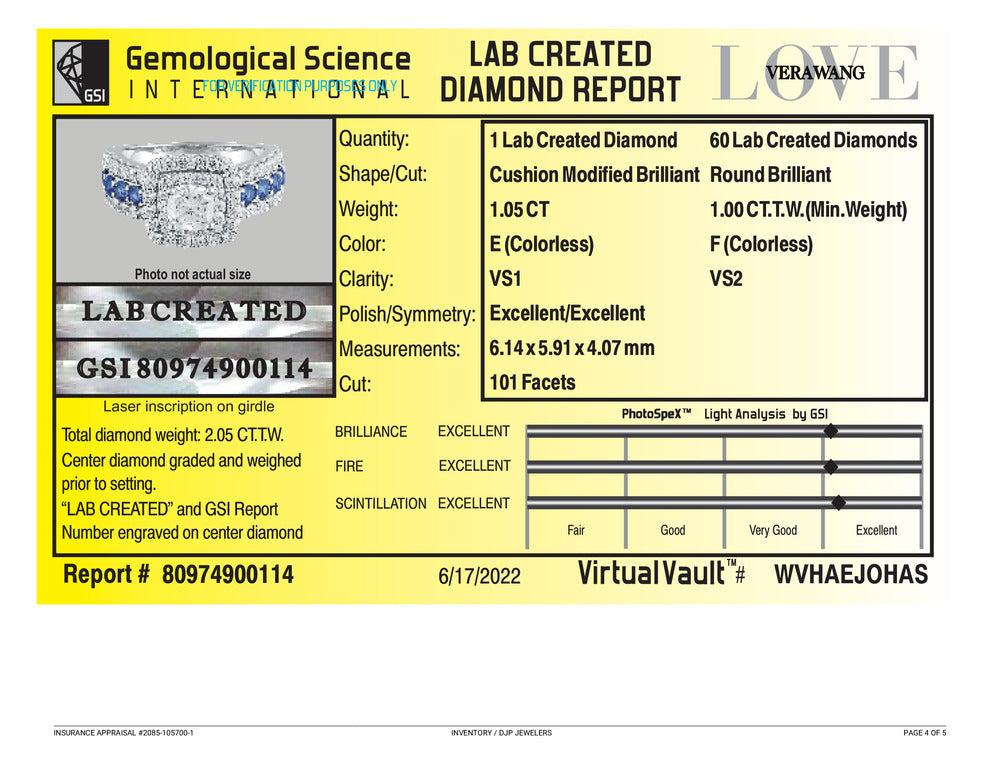 Vera Wang Love 14K Gold Gsi 2.05ct Lab-Grown Diamond Sapphire Engagement Ring