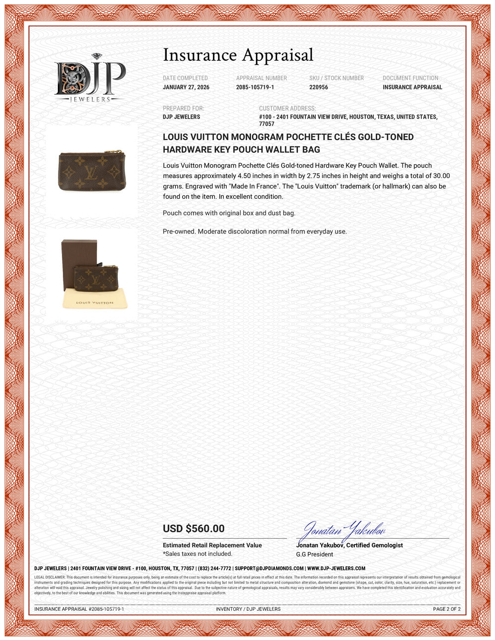 Louis Vuitton Monogram Pochette Clés Gold-Toned Hardware Key Pouch Wallet Bag