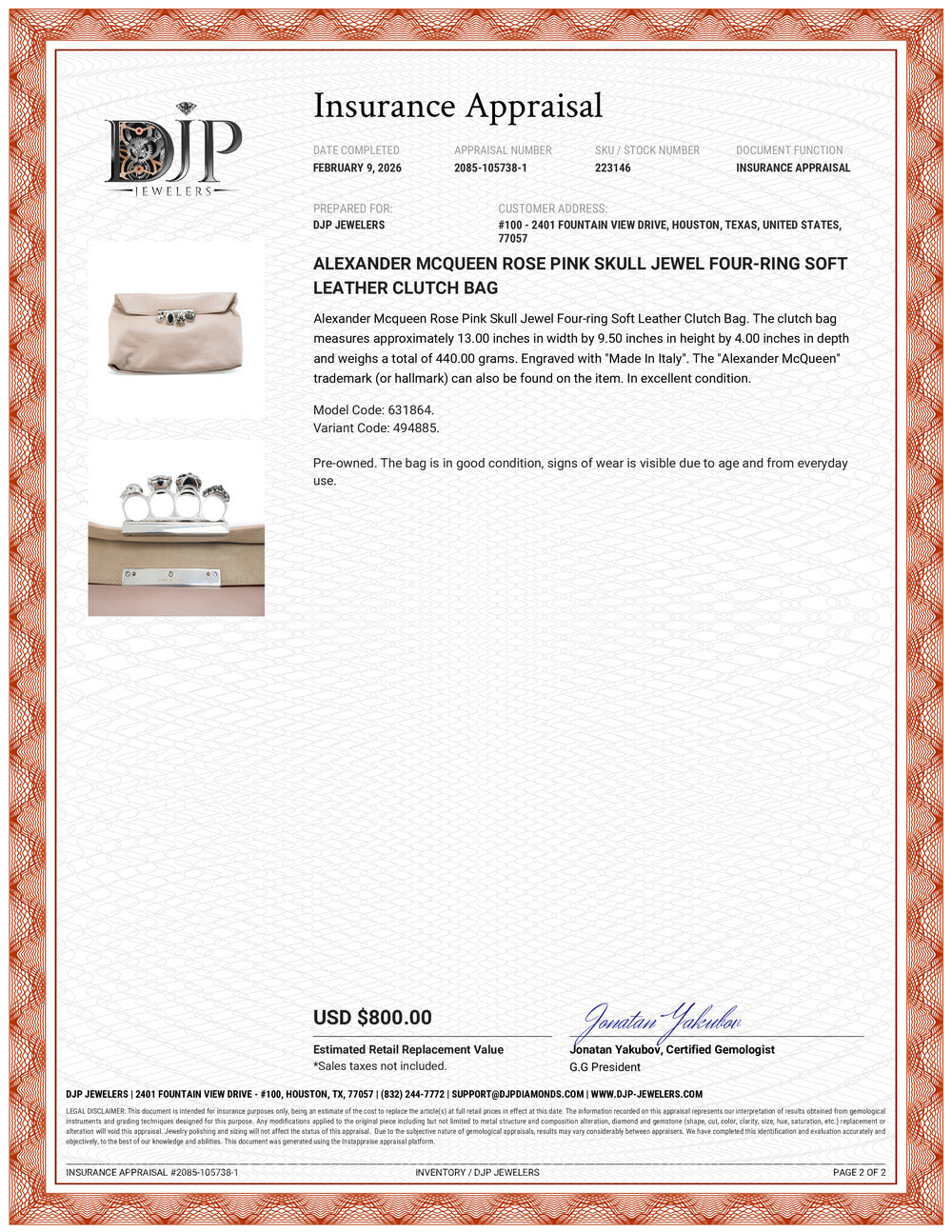 Alexander McQueen Rose Pink Skull Jewel Four-Ring Soft Leather Clutch Bag