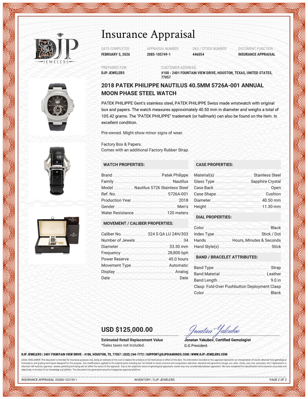 2018 Patek Philippe Nautilus 40.5mm 5726A-001 Annual Moon Phase Steel Watch