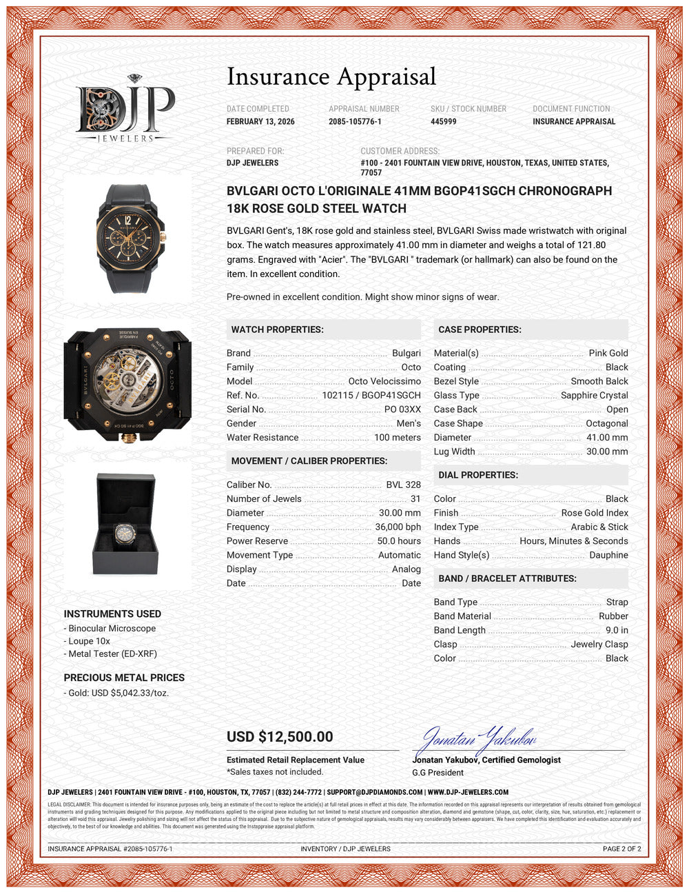 Bvlgari Octo L’Originale 41MM bgop41sgch Chronograph 18K Rose Gold Steel Watch