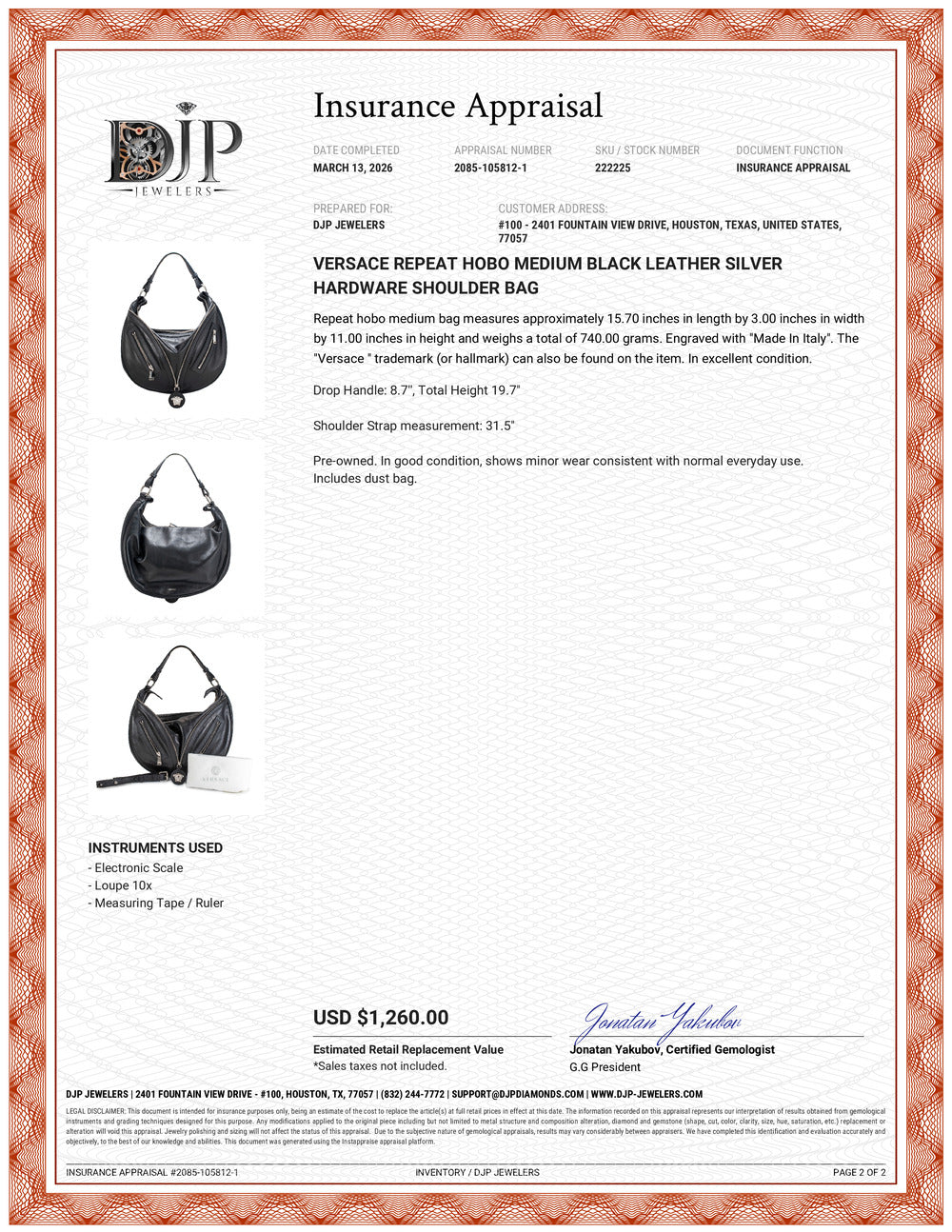 Versace Repeat Hobo Medium Black Leather Silver Hardware Shoulder Bag