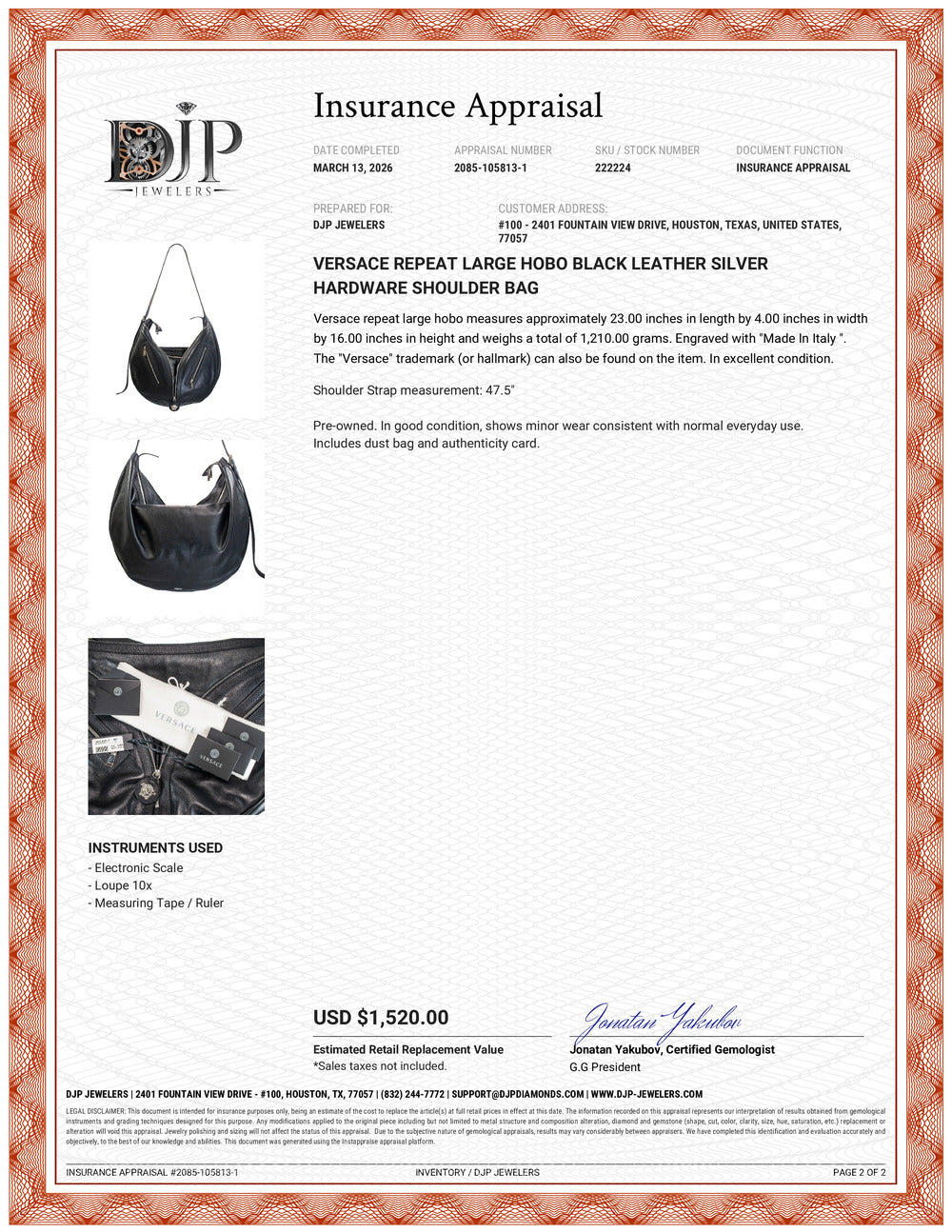 Versace Repeat Large Hobo Black Leather Silver Hardware Shoulder Bag