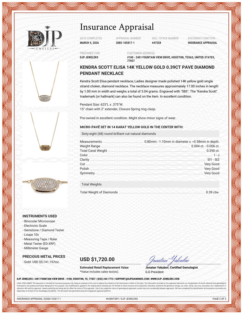 Kendra Scott Elisa 14K Yellow Gold 0.39ct Pave Diamond Pendant Necklace