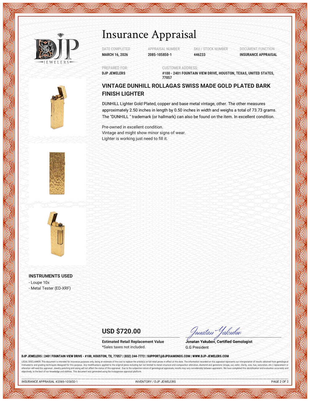 Dunhill Lighter 446233 | DJP Jewelers