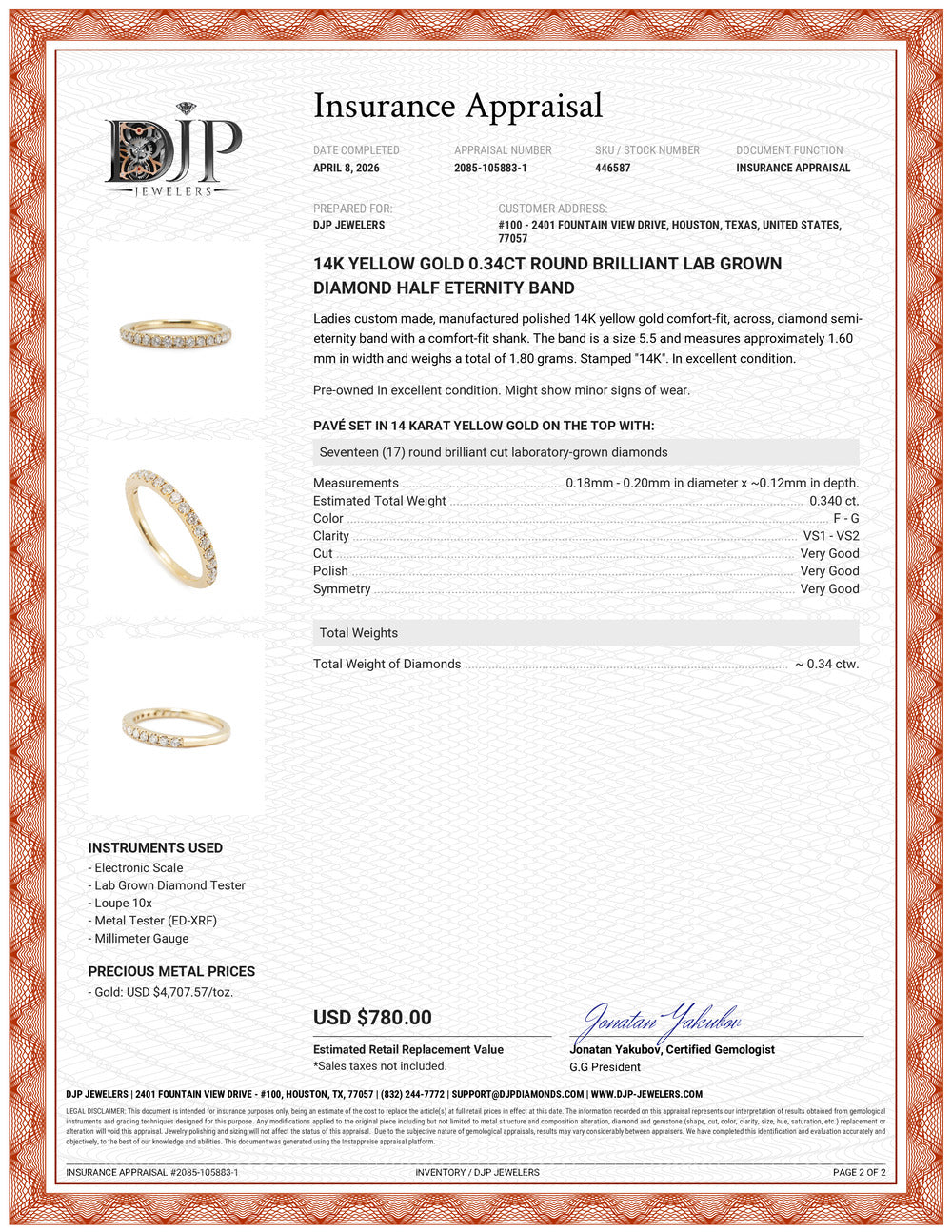 14K Yellow Gold 0.34ct Round Brilliant Lab Grown Diamond Half Eternity Band