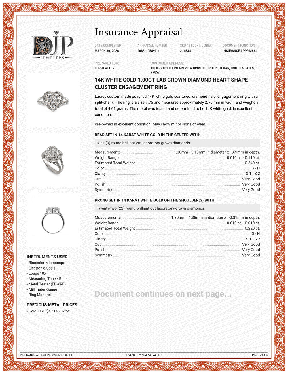 14K White Gold 1.00ct Lab Grown Diamond Heart Shape Cluster Engagement Ring