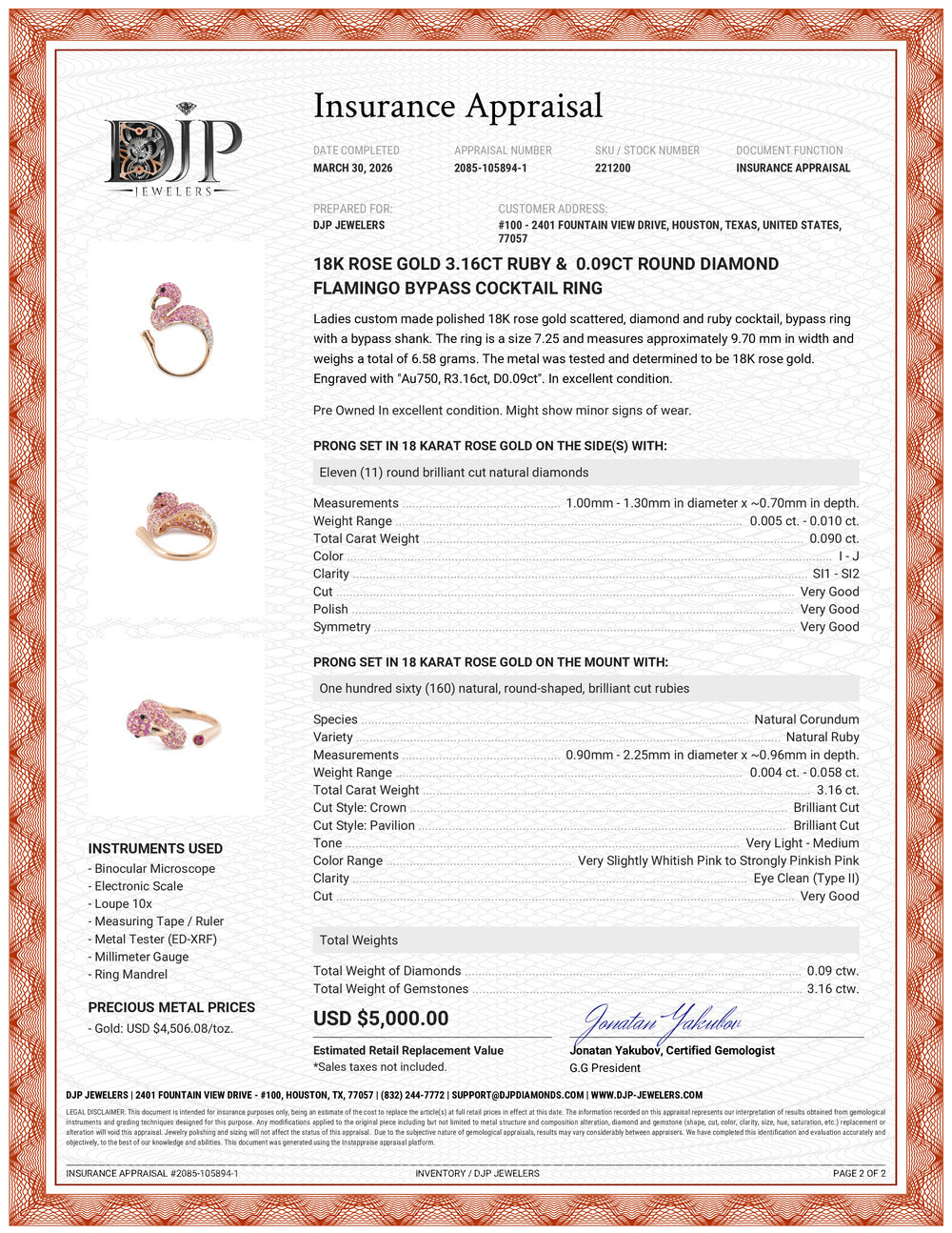 18K Rose Gold 3.16ct Ruby & 0.09ct Round Diamond Flamingo Bypass Cocktail Ring