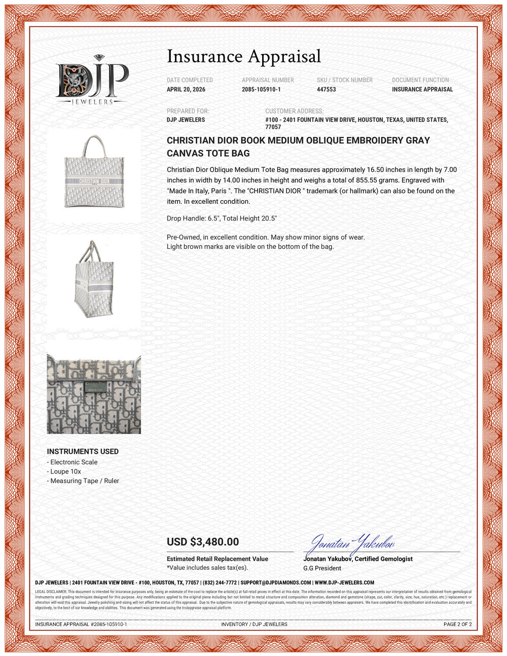 Christian Dior Book Medium Oblique Embroidery Gray Canvas Tote Bag