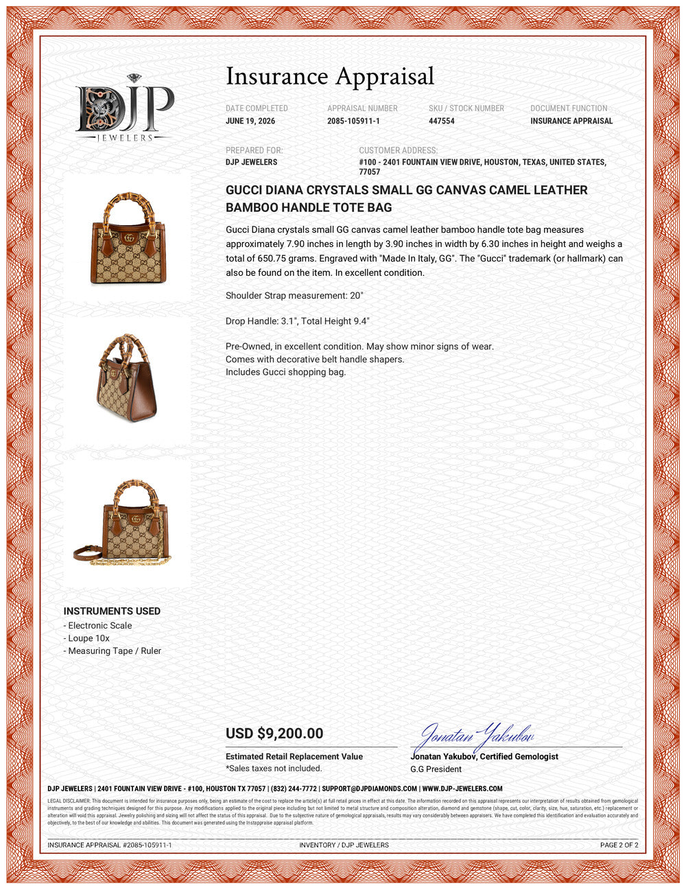 Gucci Diana Crystals Small Gg Canvas Camel Leather Bamboo Handle Tote Bag