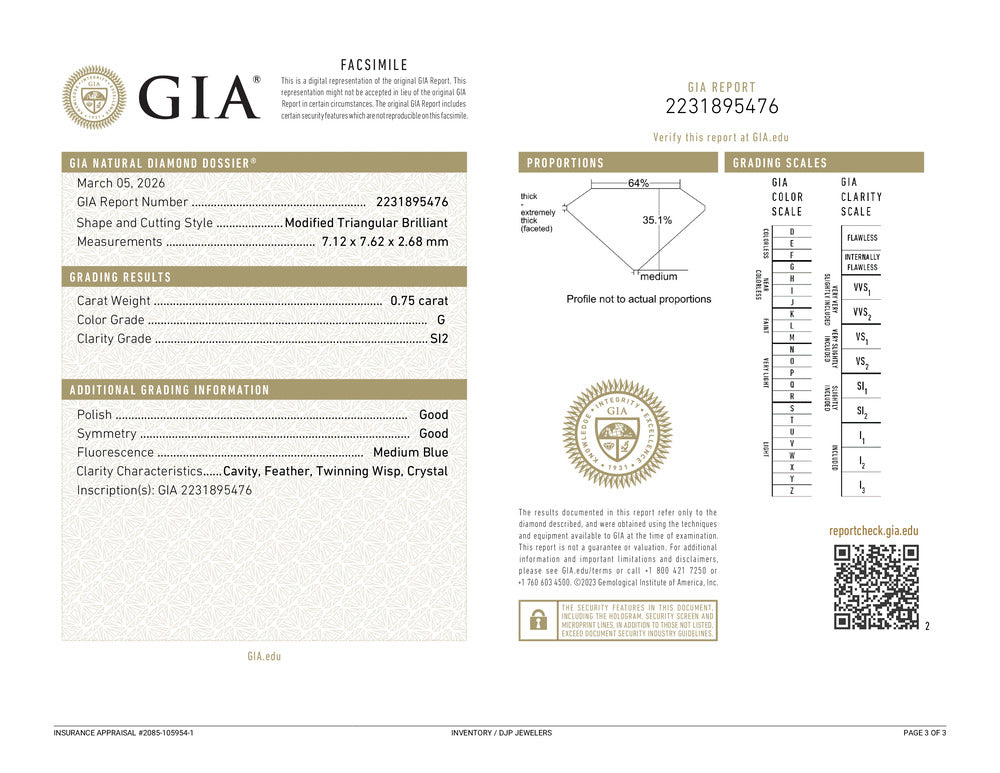 Natural 0.75ct GIA G SI2 Triangular Cut Loose Diamond