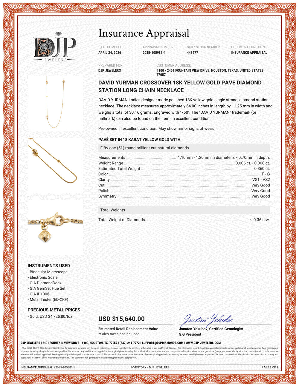 David Yurman Crossover 18K Yellow Gold Pave Diamond Station Long Chain Necklace