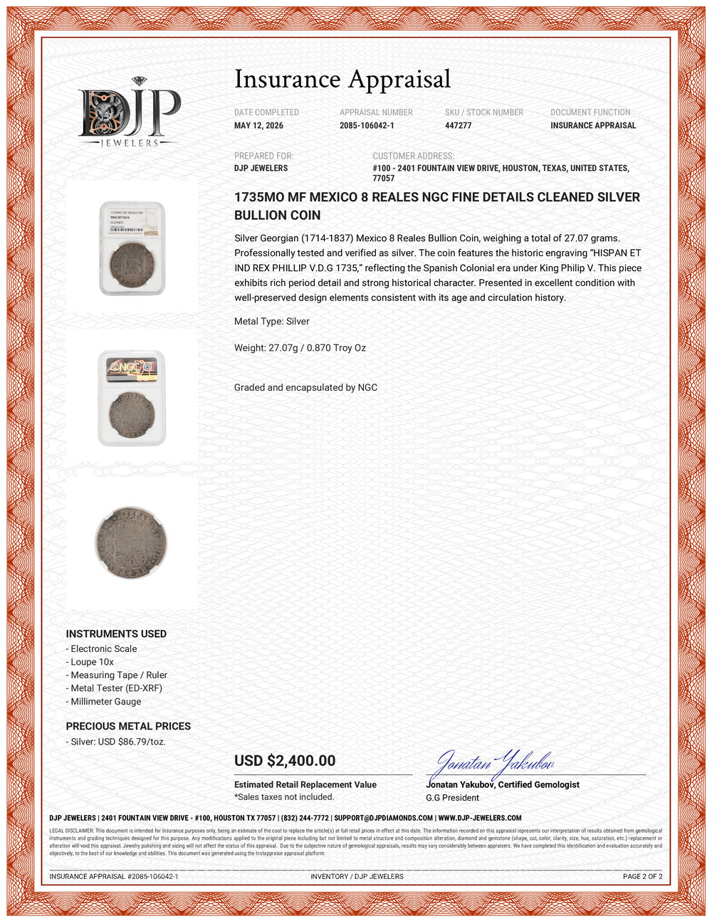 1735MO Mf Mexico 8 Reales Ngc Fine Details Cleaned Silver Bullion Coin