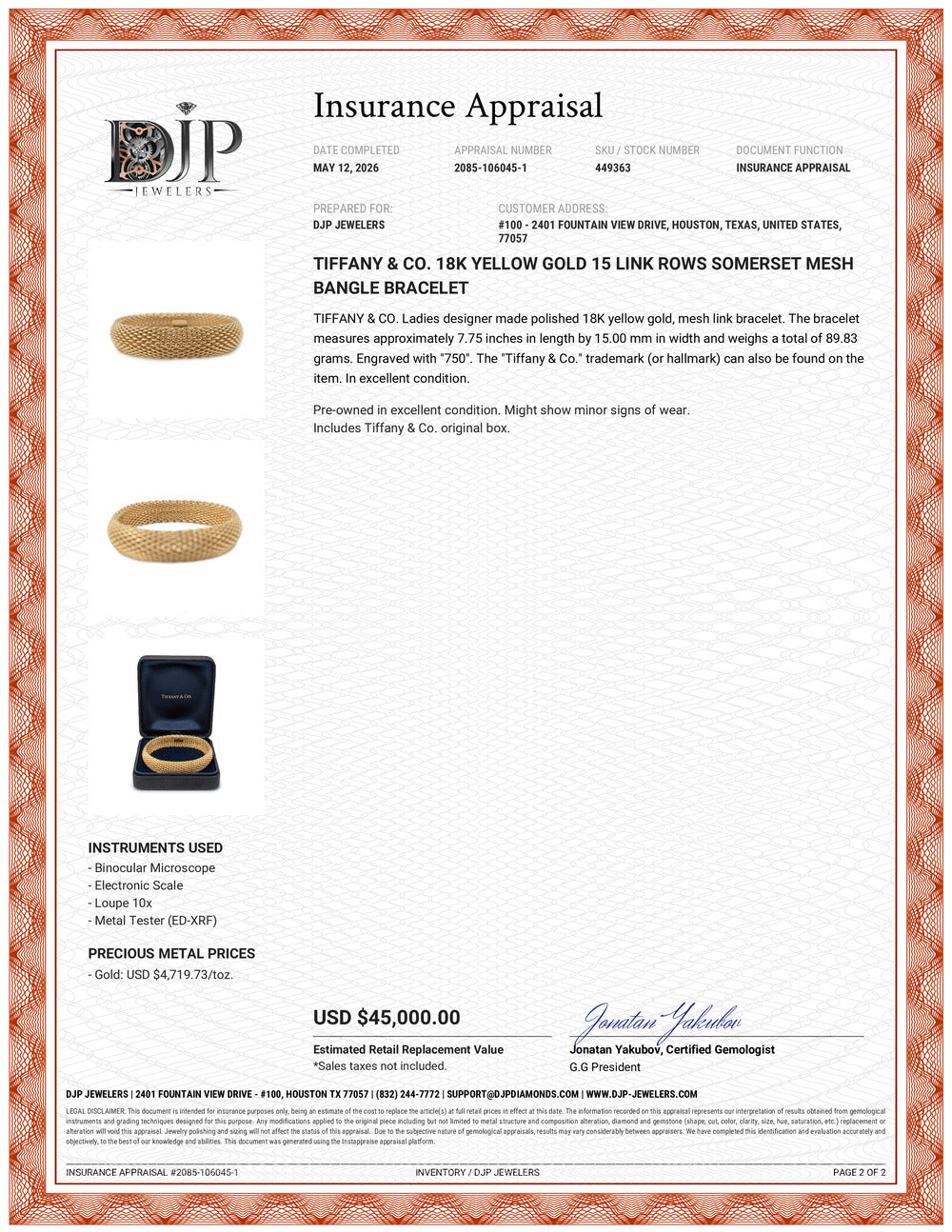 Tiffany & Co. 18K Yellow Gold 15 Link Rows Somerset Mesh Bangle Bracelet