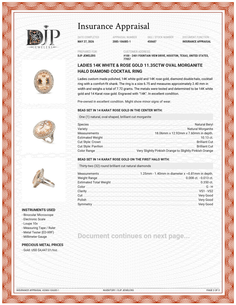 Ladies 14K White & Rose Gold 11.35ctw Oval Morganite Halo Diamond Cocktail Ring
