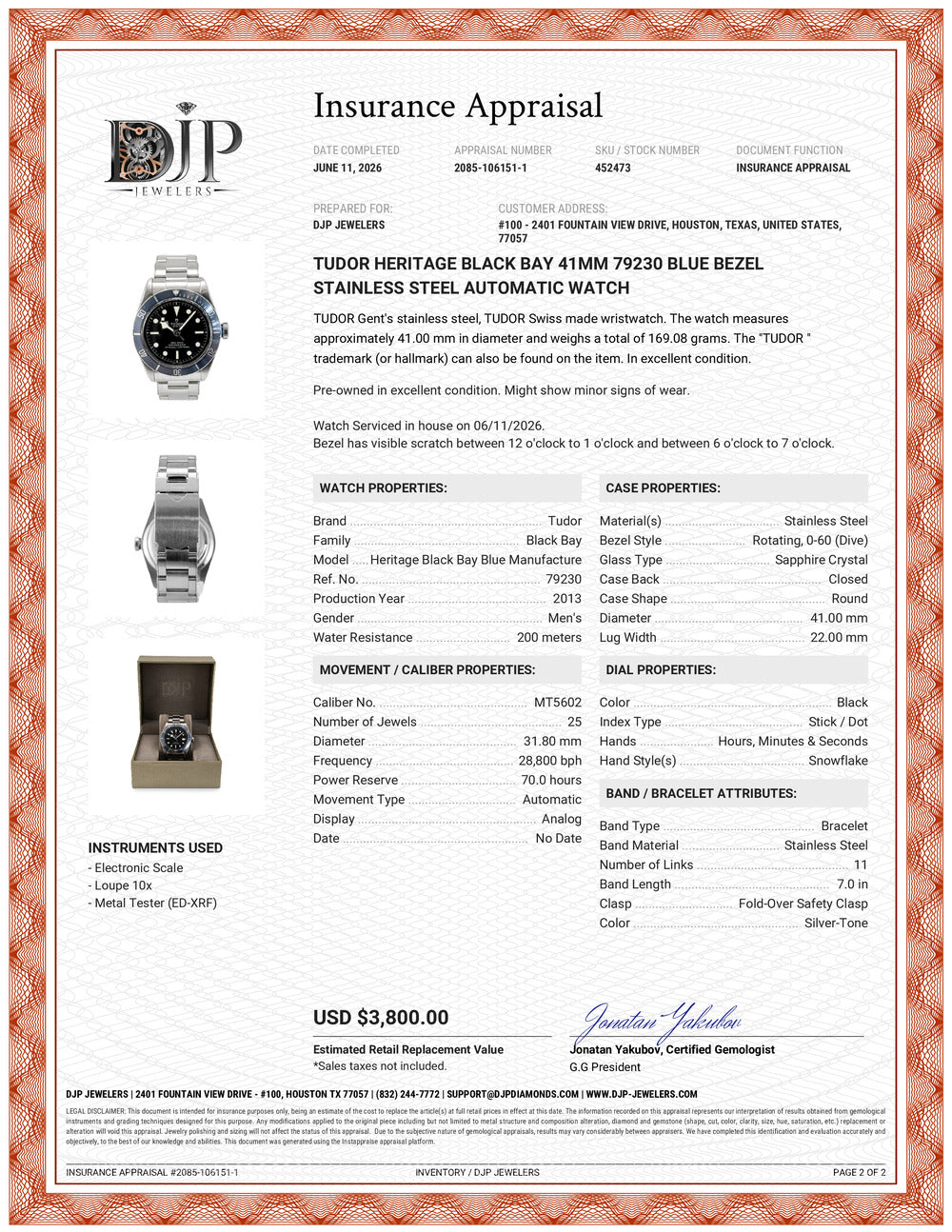Tudor Heritage Black Bay 41MM 79230 Blue Bezel Stainless Steel Automatic Watch