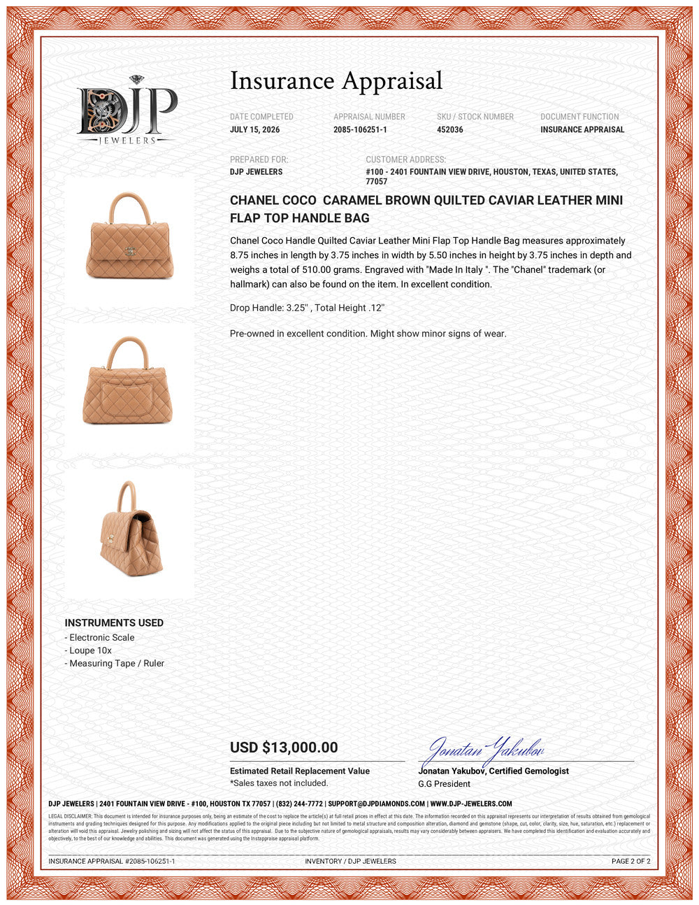 Chanel Coco Caramel Brown Quilted Caviar Leather Mini Flap Top Handle Bag