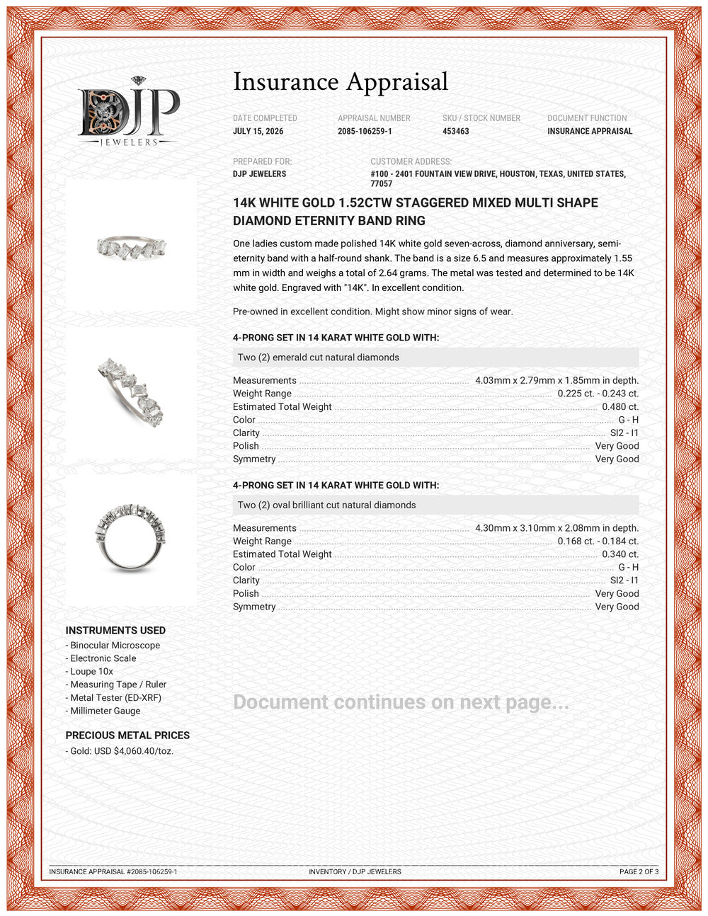 14K White Gold 1.52ctw Staggered Mixed Multi Shape Diamond Eternity Band Ring