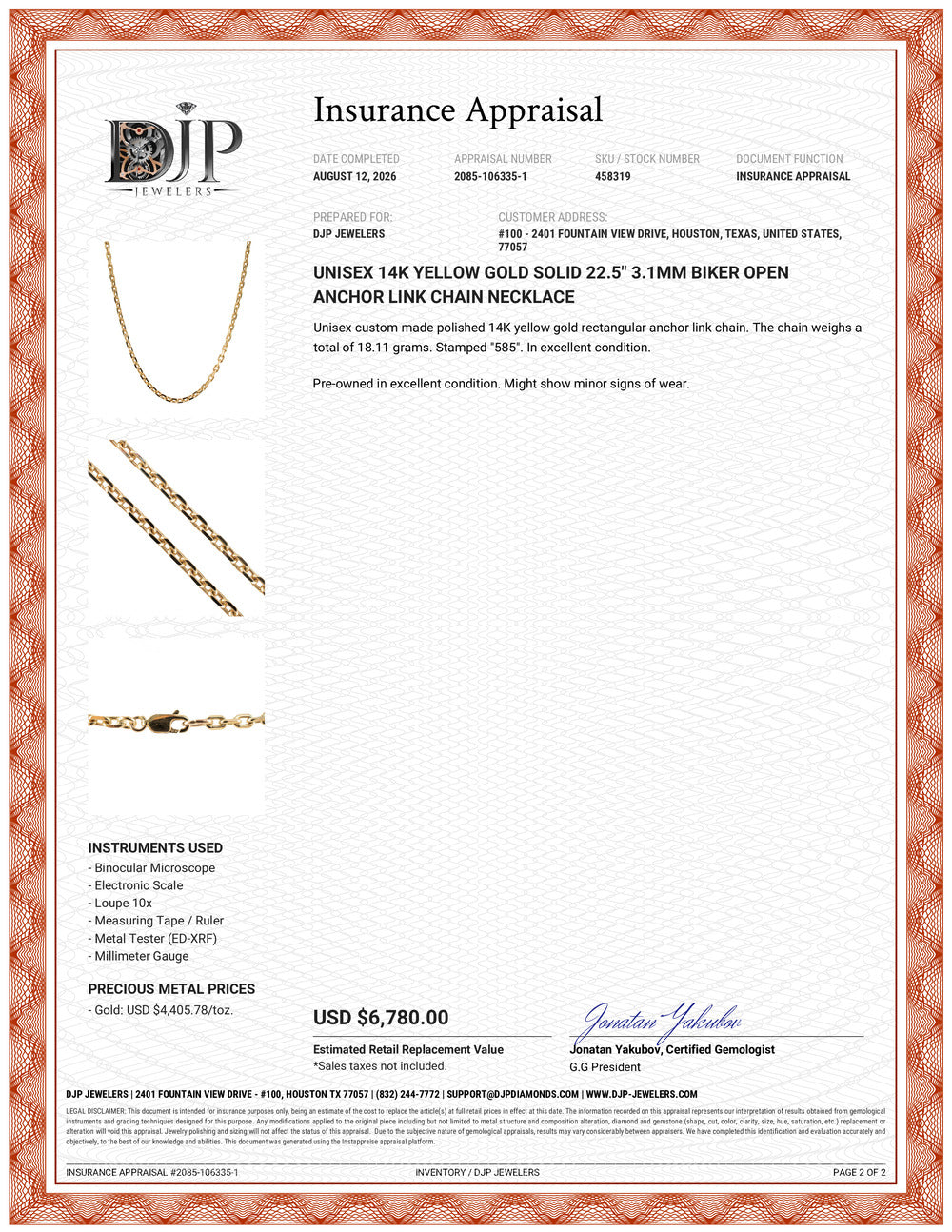 Unisex 14K Yellow Gold Solid 22.5” 3.1mm Biker Open Anchor Link Chain Necklace