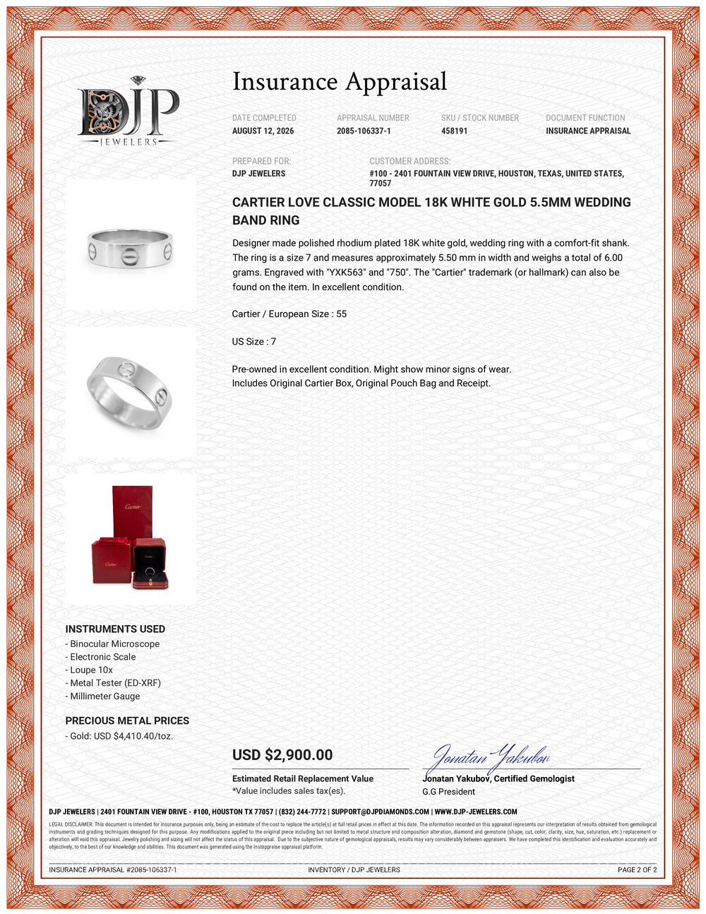 Cartier Love Classic Model 18K White Gold 5.5mm Wedding Band Ring