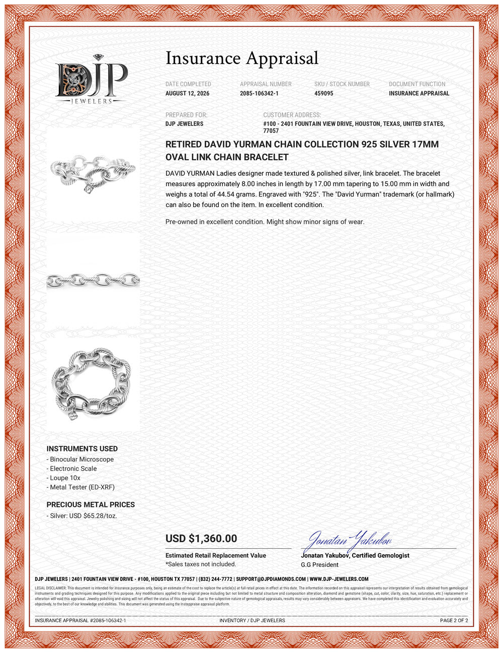 Retired David Yurman Chain Collection 925 Silver 17MM Oval Link Chain Bracelet