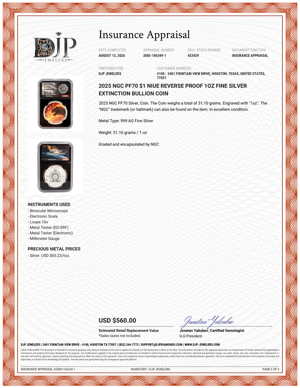2025 Ngc PF70 $1 Niue Reverse Proof 1OZ Fine Silver Extinction Bullion Coin