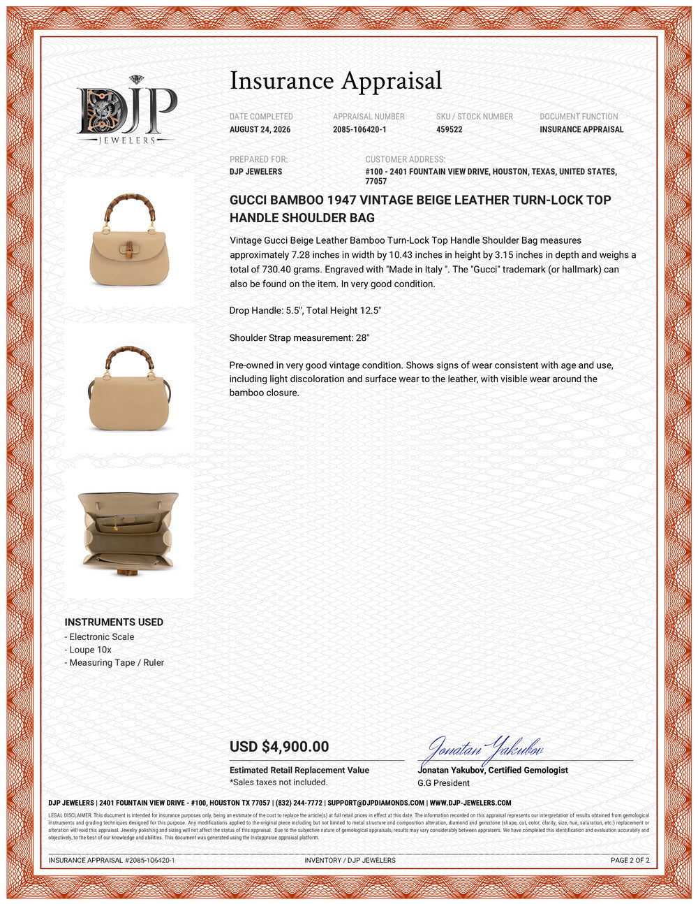 Gucci Bamboo 1947 Vintage Beige Leather Turn-Lock Top Handle Shoulder Bag