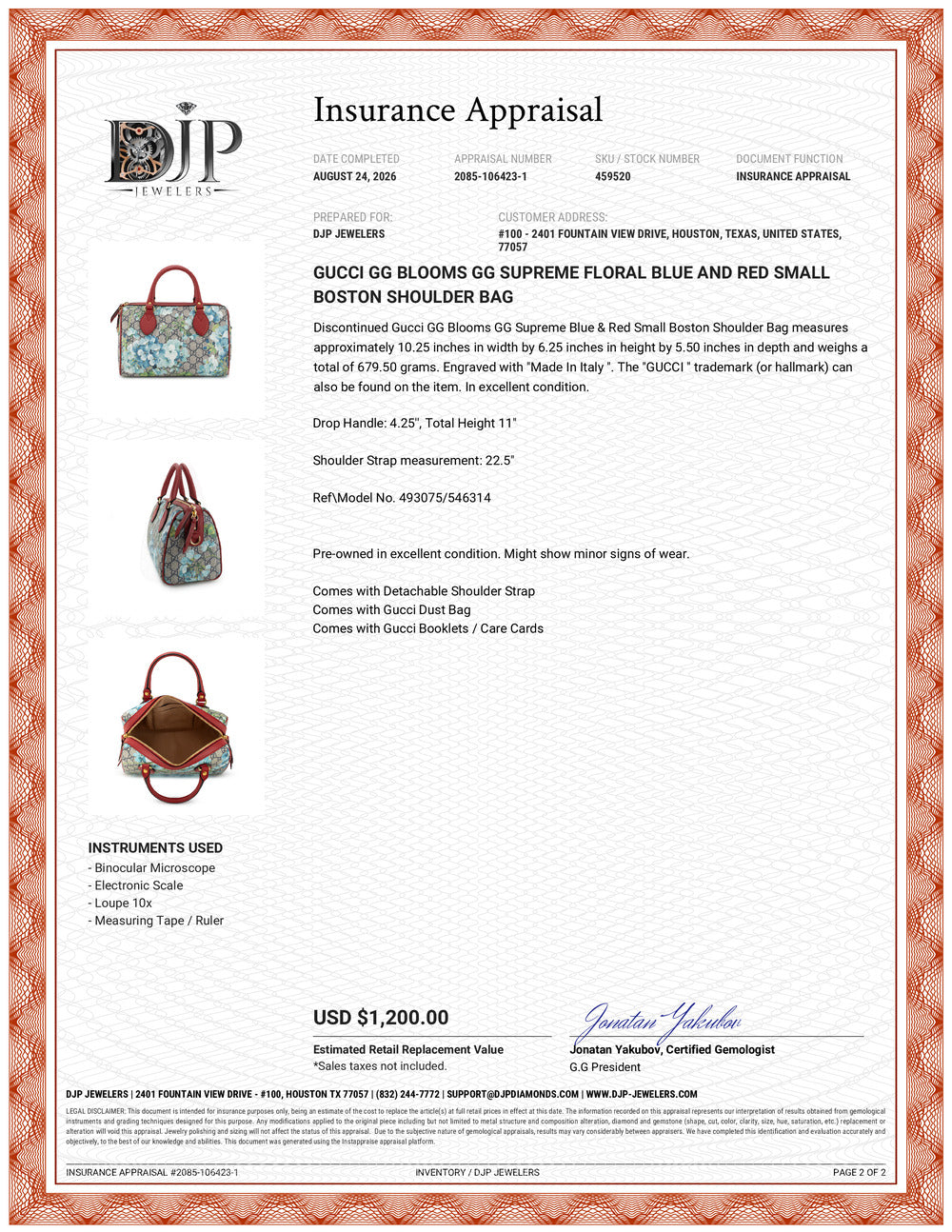 Gucci Gg Blooms Gg Supreme Floral Blue and Red Small Boston Shoulder Bag
