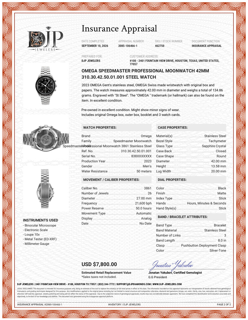 Omega Speedmaster Professional Moonwatch 42MM 310.30.42.50.01.001 Steel Watch