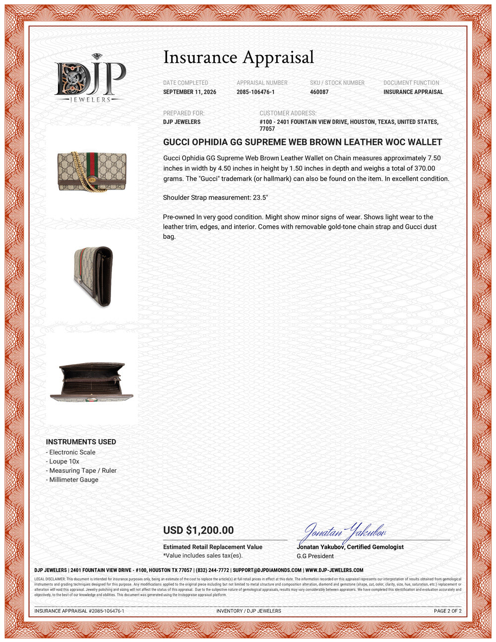 Gucci Ophidia Gg Supreme Web Brown Leather Woc Wallet