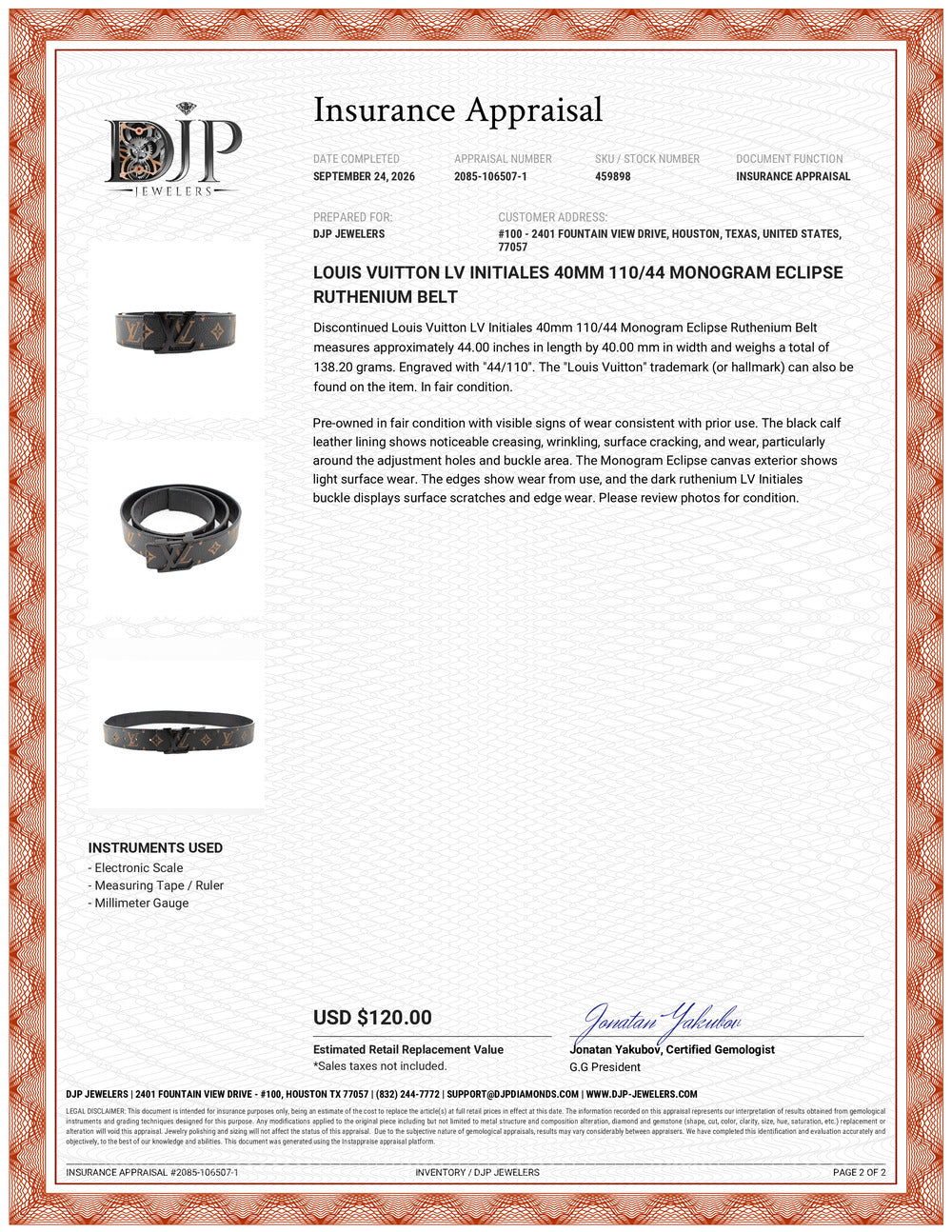 Louis Vuitton LV Initiales 40MM 110/44 Monogram Eclipse Ruthenium Belt