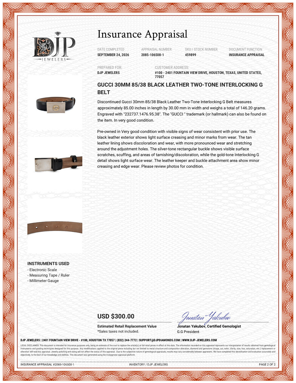 Gucci 30MM 85/38 Black Leather Two-Tone Interlocking G Belt