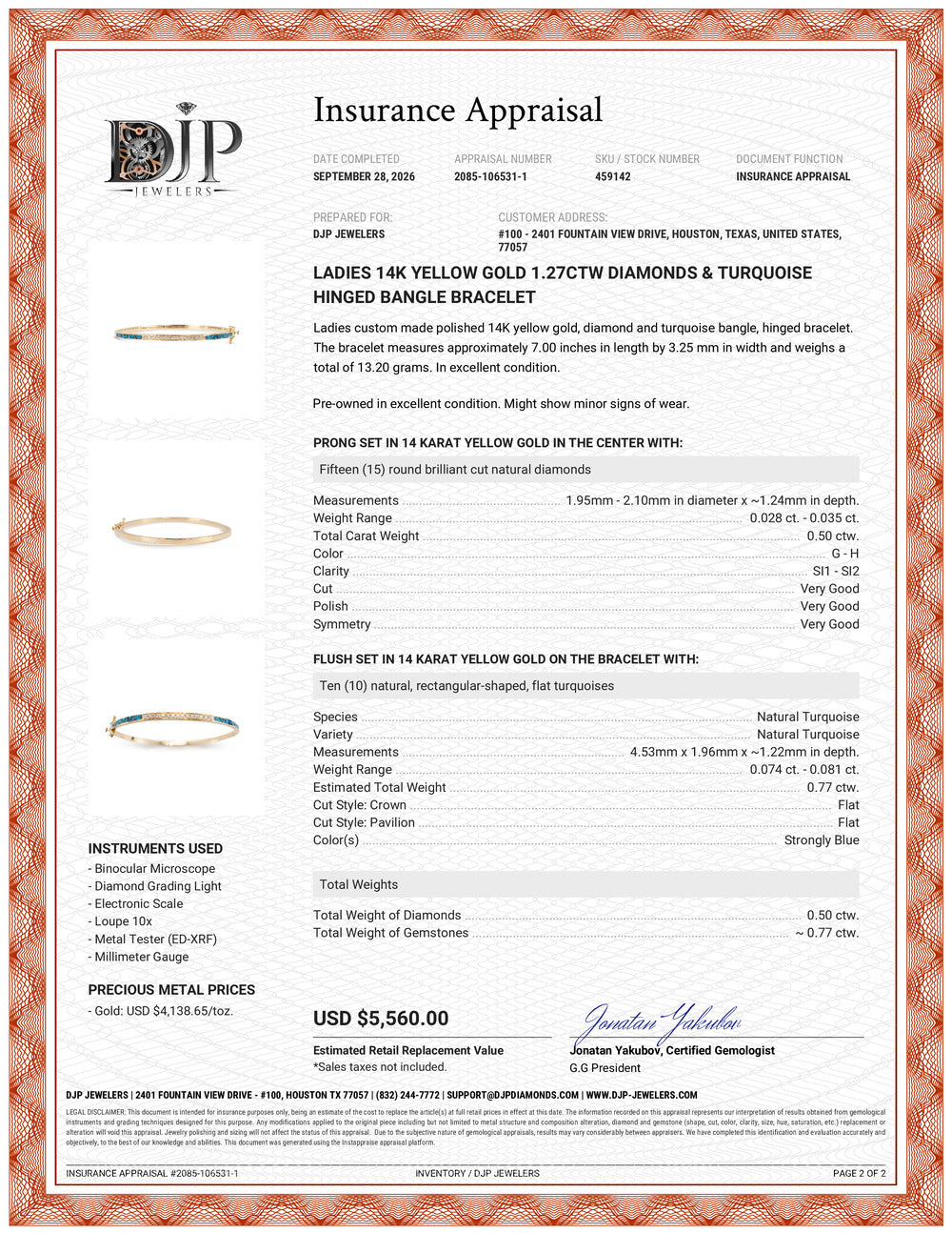 Ladies 14K Yellow Gold 1.27ctw Diamonds & Turquoise Hinged Bangle Bracelet