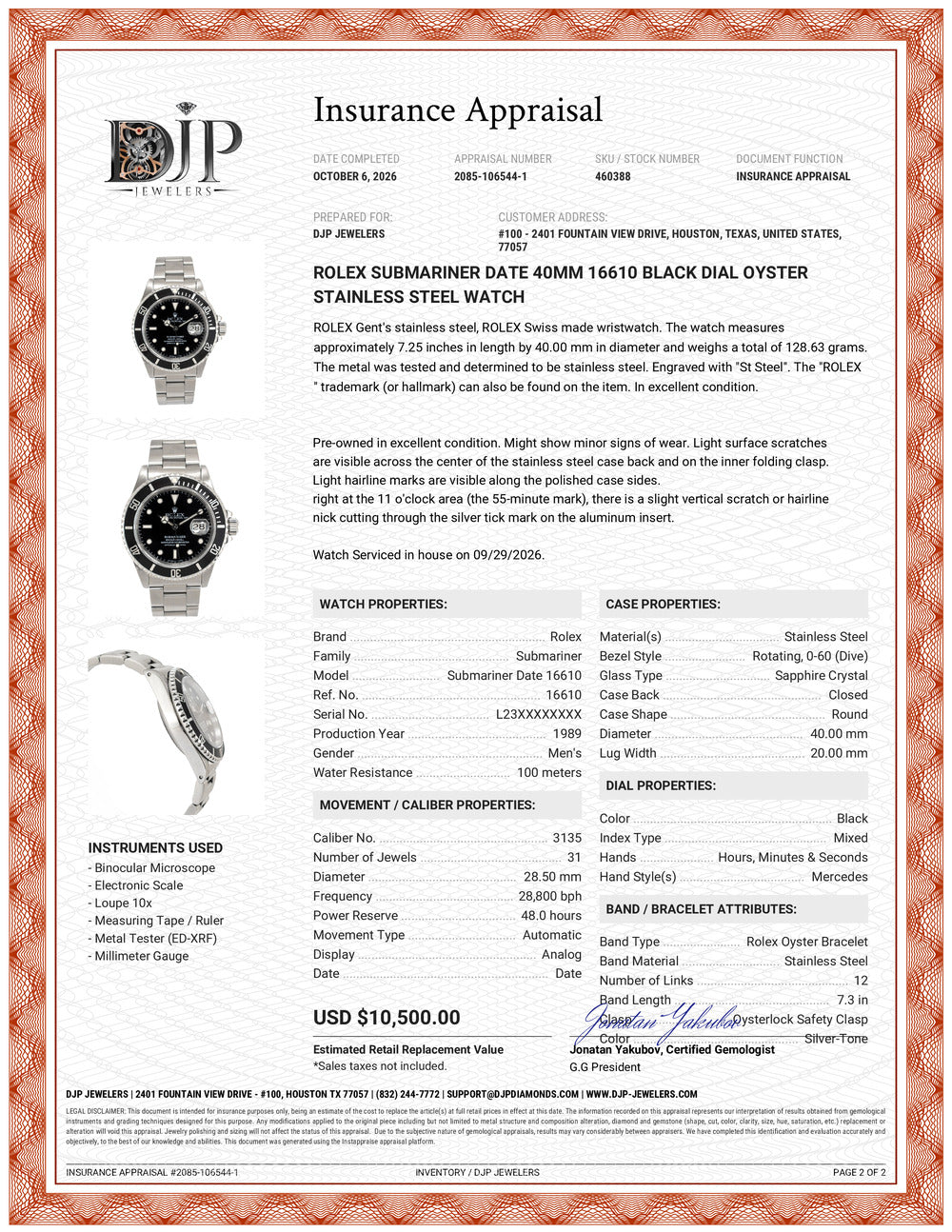 Rolex Submariner Date 40MM 16610 Black Dial Oyster Stainless Steel Watch