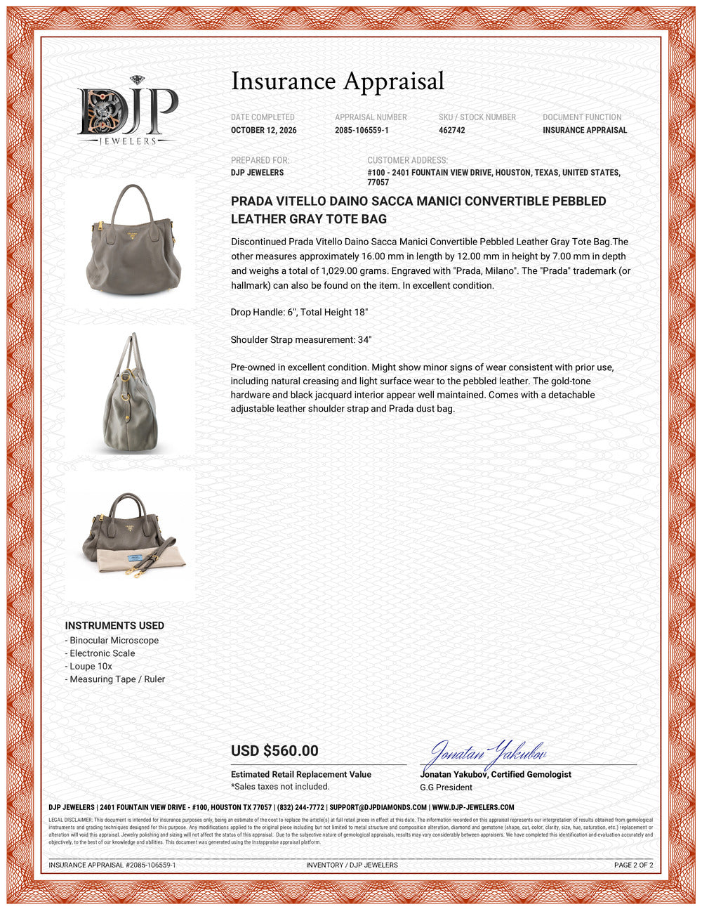 Prada Vitello Daino Sacca Manici Convertible Pebbled Leather Gray Tote Bag